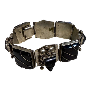1950s Taxco Onyx Sterling Silver Link Bracelet Mexico
