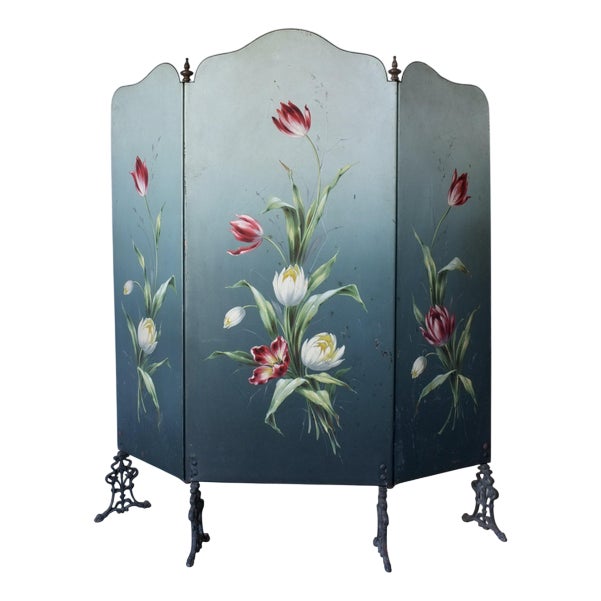 Art Nouveau Hand-Painted Fireplace Screen, 1920s For Sale
