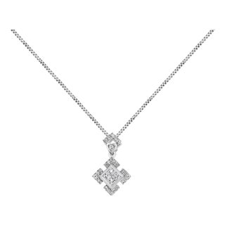 10K White Gold 1/5 Cttw Diamond Geometric Design Pendant Necklace For Sale