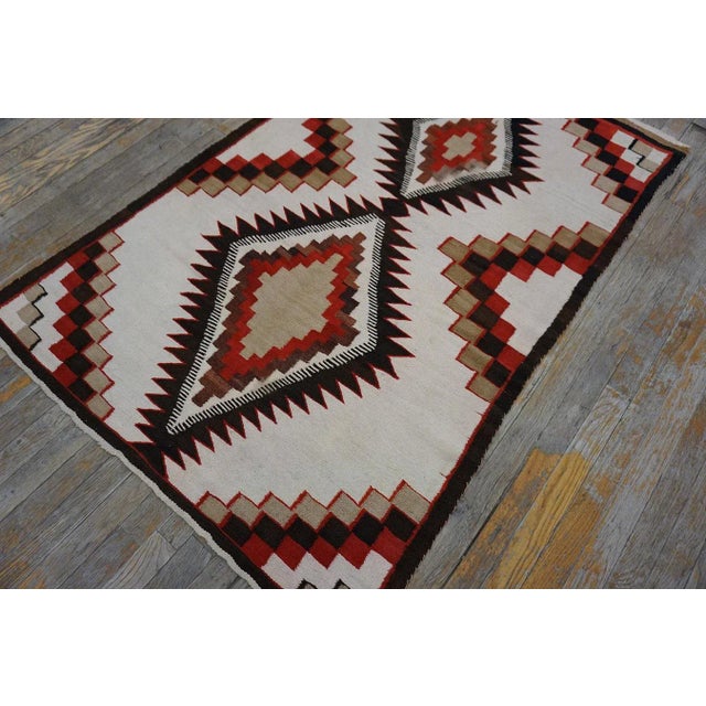 Early 20th Century American Navajo Carpet ( 3'4" x 5'2" - 102 x 157 ) Antique Navajo Small Scatter Size Wool Ivory Rug,...