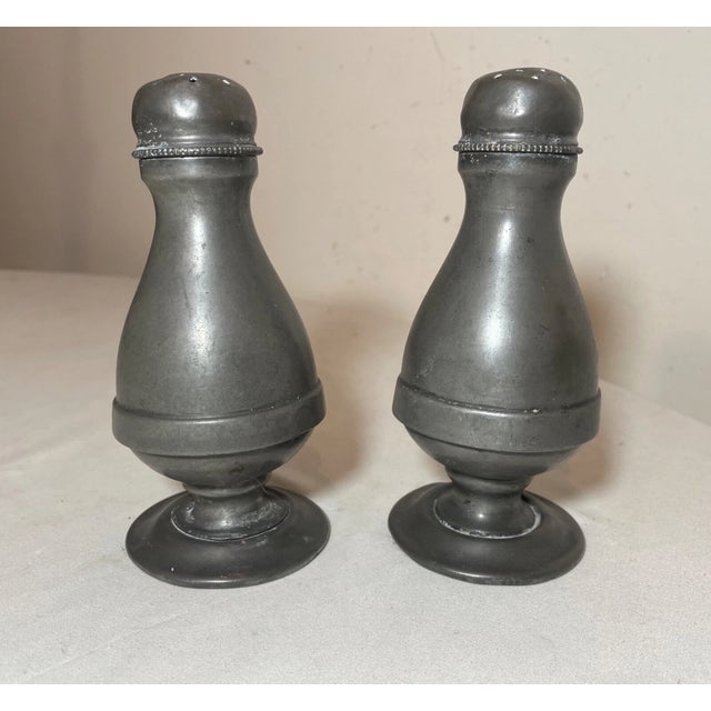Art Deco Large Pair of 19th Century Handmade Engraved Pewter Salt and Pepper Shakers For Sale - Image 3 of 11