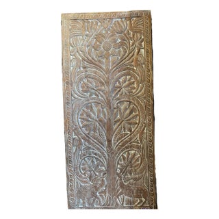 Vintage Carved Tree of Life Wood Door Panel – Reclaimed Barn Door Wall Art, Rustic Bohemian Decor 84x36 For Sale