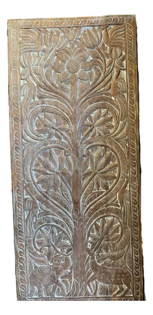 Vintage Carved Tree of Life Wood Door Panel – Reclaimed Barn Door Wall Art, Rustic Bohemian Decor 84x36