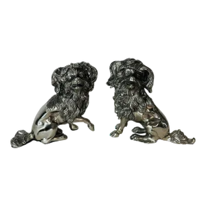 Vintage 1920s Silver-Plated Lap Dog Figurines, a Pair