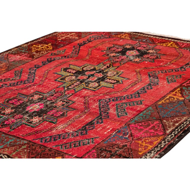 Textile 1960s Vintage Persian Red Handmade Geometric Tribal Wool Rug For Sale - Image 7 of 8