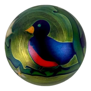 Orient & Flume Art Glass Paper Weight With Bird on Branch Motif, Circa 1976
