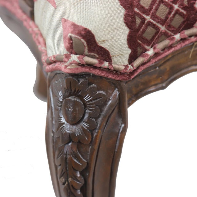 Pair of Vintage Carved Wood & Upholstered Armchairs For Sale - Image 9 of 10