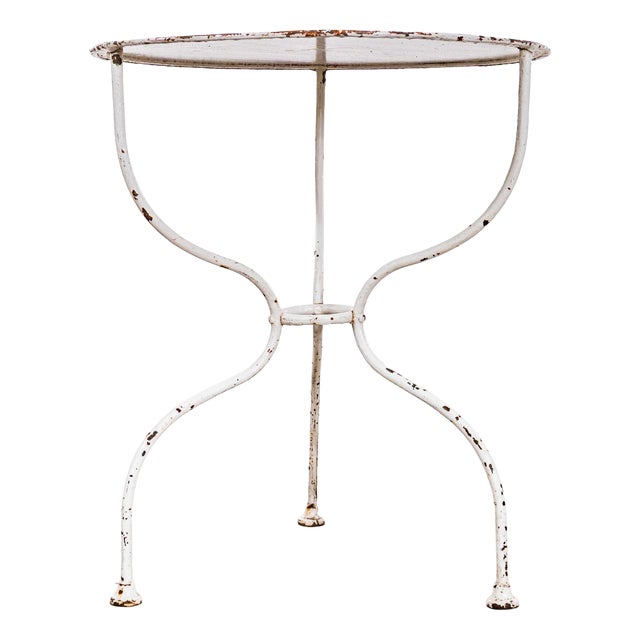 Small French White Metal Gueridon Table, 1950s For Sale
