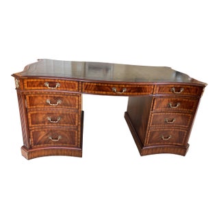 Maitland-Smith Crotch Mahogany Leather Top Partners Desk For Sale