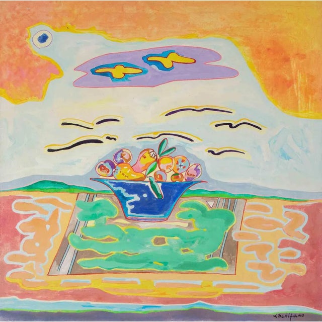 Luciano Schifano, Still Life with Fruit Bowl, Oil Painting, 1988 For Sale