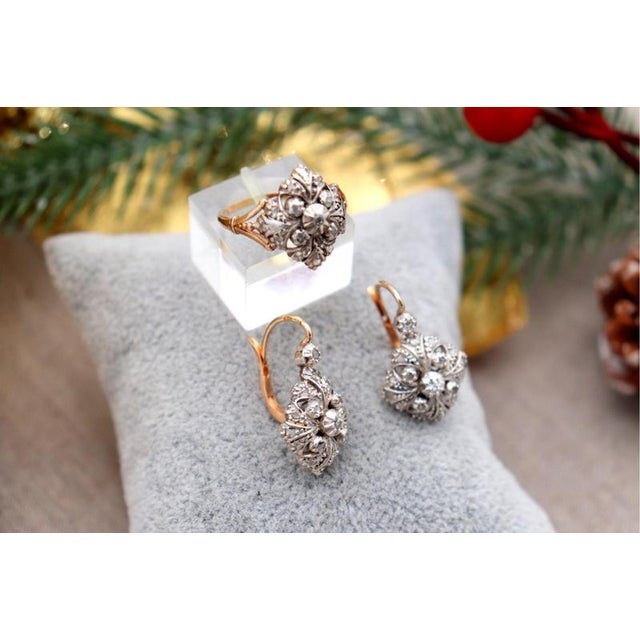 Ring and Earring Set in 19.2k Gold with Diamond Setting, Set of 3 For Sale - Image 6 of 8