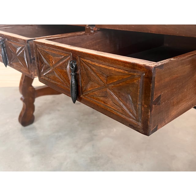20th Century Solid Walnut Baroque Lyre-Leg Trestle Refectory Desk Writing Table For Sale - Image 10 of 11