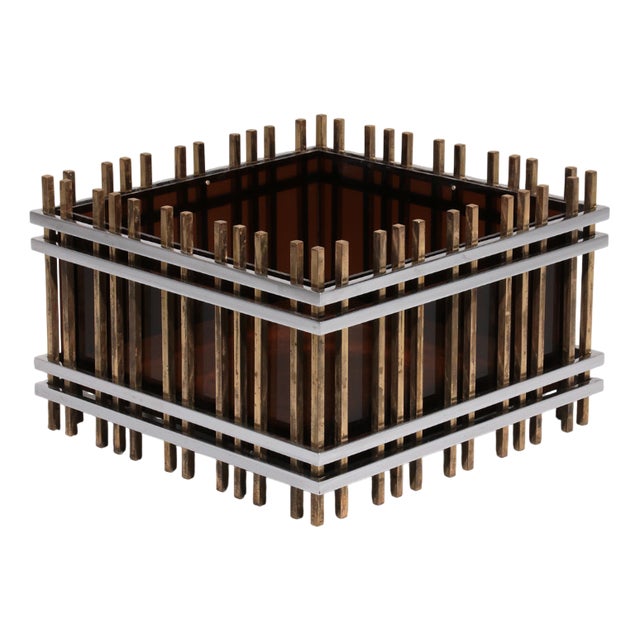 Italian Modernist Fioriera Planter in Brass, Chrome & Acrylic, 1970s For Sale