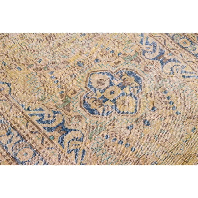 1960s Vintage Persian Distressed Handmade Medallion Beige Wool Rug For Sale - Image 4 of 7