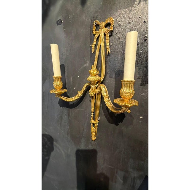 French 1930 French Bronze Sconces With 2 Lights - a Pair For Sale - Image 3 of 8