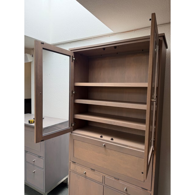 Gray Room & Board Linear Collection Bespoke Cabinet With Secretary, Shell Stain For Sale - Image 8 of 12