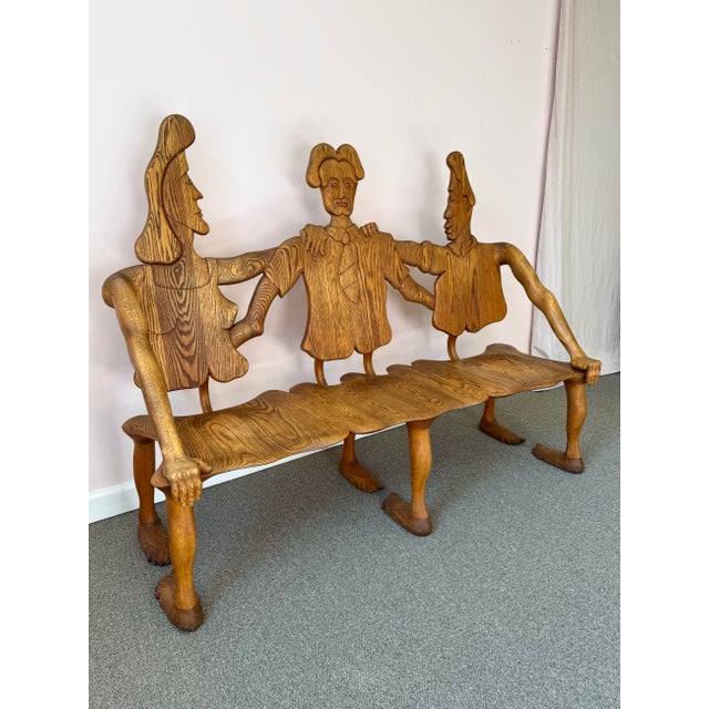 The spectacular solid oak three person bench, hand made by American master woodworker Andrew J. Willner. Signed and dated...