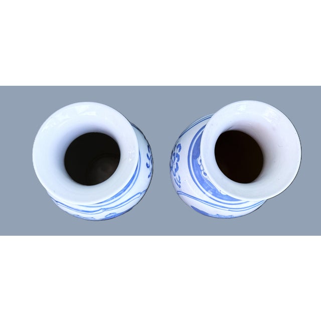 Vintage Blue & White 12" Porcelain Vases - A Pair For Sale In New York - Image 6 of 11