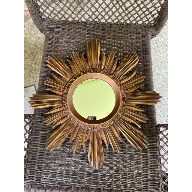 Large 18" Vintage 1990s Golden Sunburst Wall Mirror For Sale - Image 15 of 18