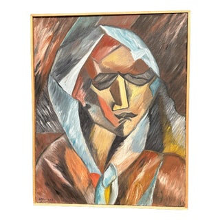 Jan Pålsson, Cubist Woman Portrait, 1980, Oil Painting on Canvas, Framed For Sale