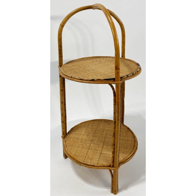 Scorched Bamboo Two Tier Serving Stand For Sale In Kansas City - Image 6 of 9