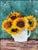 Original acrylic painting featuring bright yellow sunflowers arranged in a white vase on a textured green background. The...