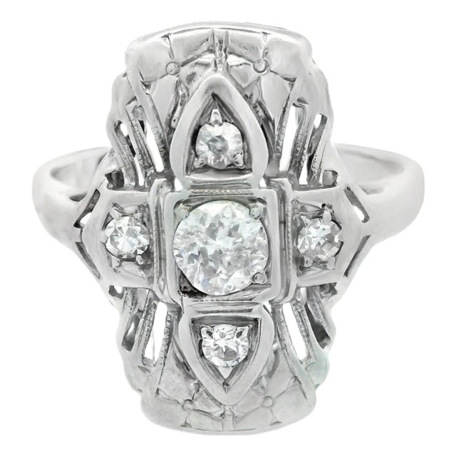1920s Old European Cut 14k White Gold Antique Diamond Ring, Size 4.75 For Sale