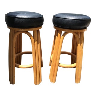Bamboo Swivel Bar Stools - A Pair For Sale