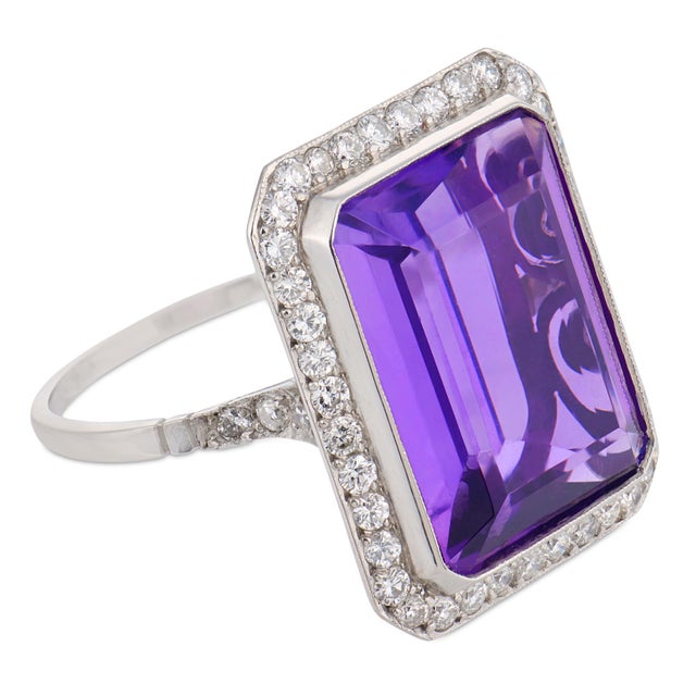 Contemporary 9.45 Carat Amethyst Diamond Platinum Cocktail Ring, Size 7.5 For Sale - Image 4 of 6