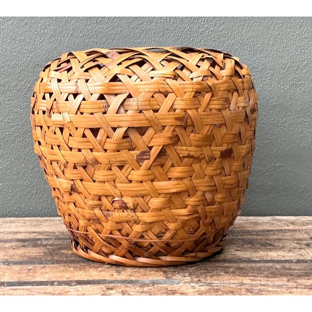 Vintage Woven Rattan Floor Basket For Sale - Image 12 of 12