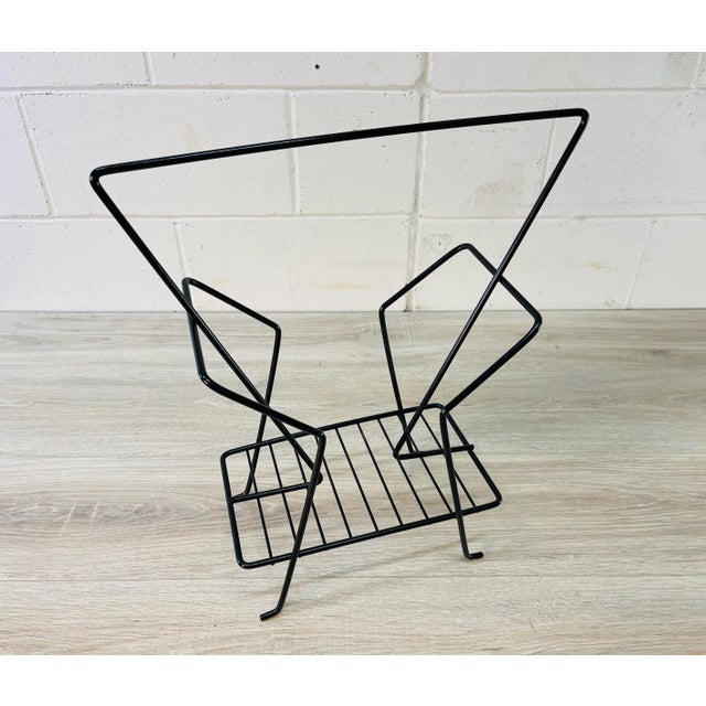 Vintage 1960s black wire magazine stand. Newly refinished condition. No marks.