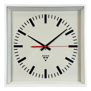 White Industrial Square Wall Clock from Pragotron, 1970s