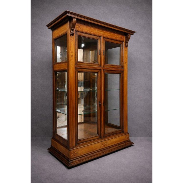 Antique Marquetry Display Cabinet with Glass Doors For Sale - Image 5 of 7