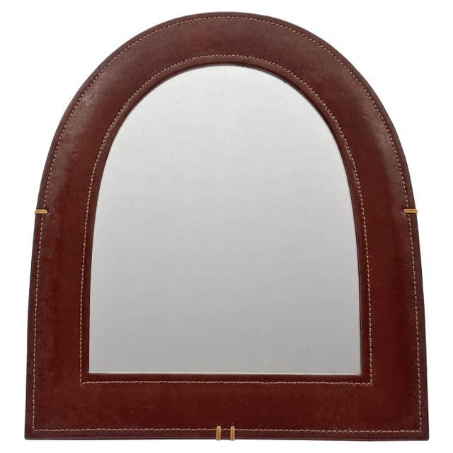 French Modern Leather-Wrapped Arched Tabletop Mirror, Style of Jacques Adnet For Sale - Image 18 of 18
