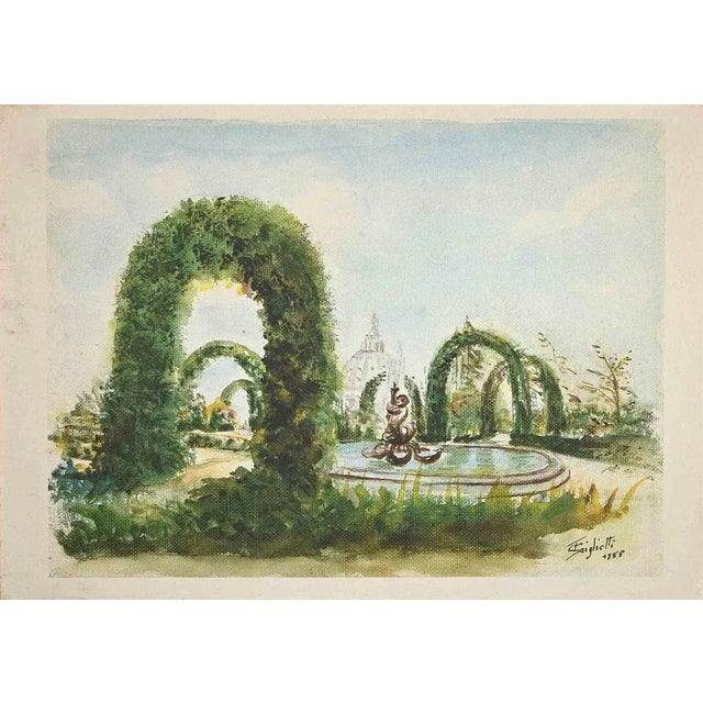 Garden in Rome is an original drawing in watercolor and Tempera realized by Zeno Giglietti in 1985. Good conditions. The...