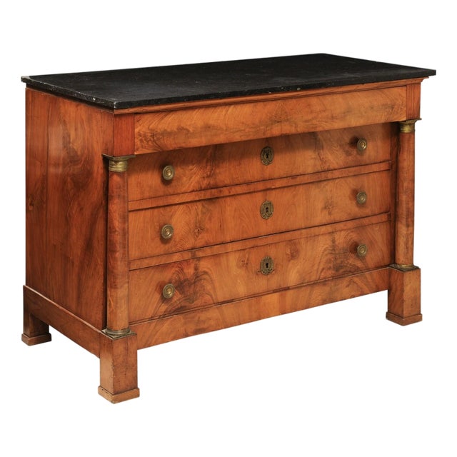19th C. Empire Walnut Commode With Black Marble Top For Sale