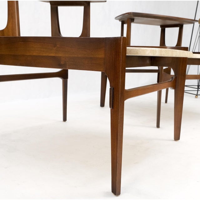 Pair Sculptural 1970s Walnut Travertine Tops Step Side End Tables Singer Sons For Sale - Image 6 of 18