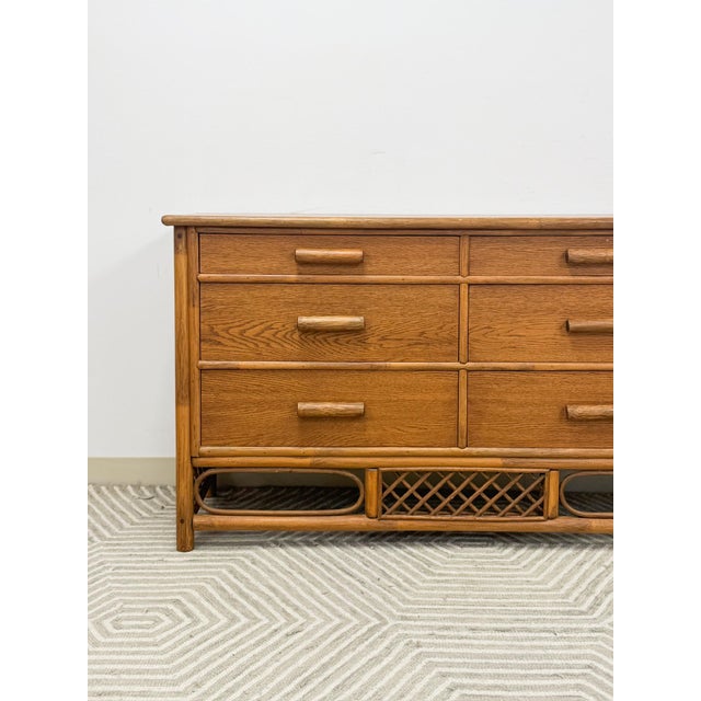 Vintage Petite Rattan 6-Drawer Dresser With Lattice Sides Coastal Boho MCM For Sale - Image 4 of 13