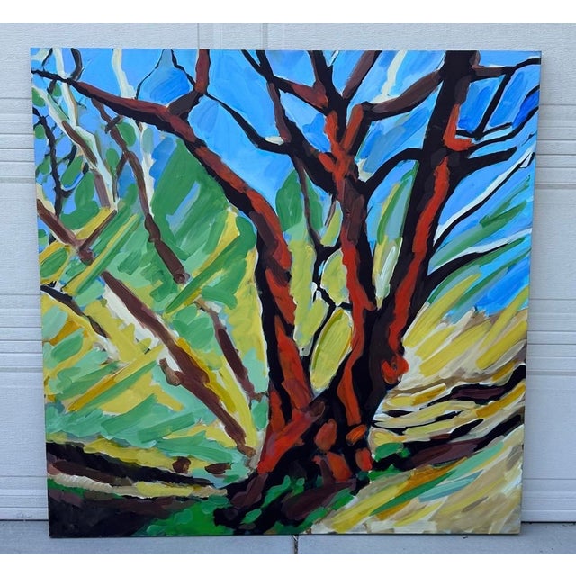 Large 48" × 48" Original Expressionist Tree Painting, 1998, Vibrant Colorful For Sale - Image 10 of 18
