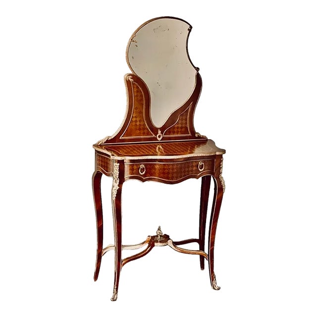 Late 19th Century French Ormolu-Mounted Kingwood and Parquetry Vanity Dressing Table For Sale