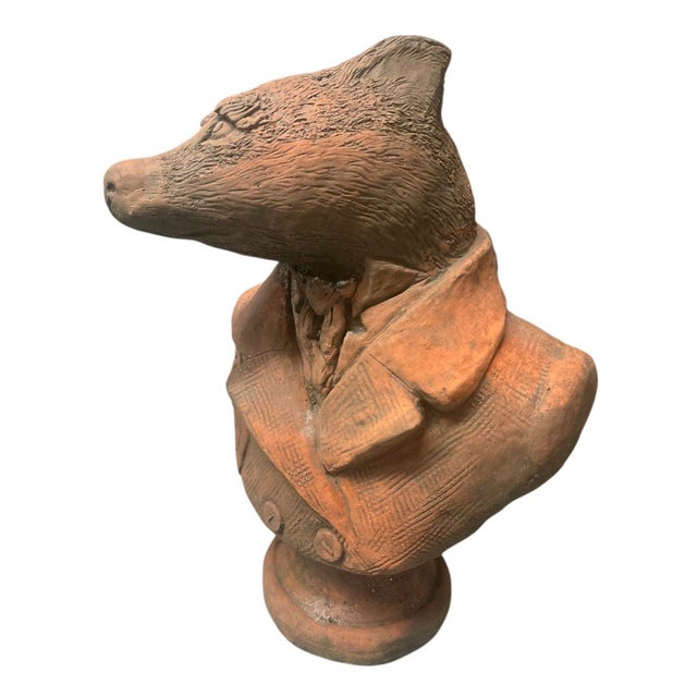 Traditional 1990s Anthropomorphic Badger Bust in Tailcoat – Terracotta Finished Cast Stone For Sale - Image 3 of 10