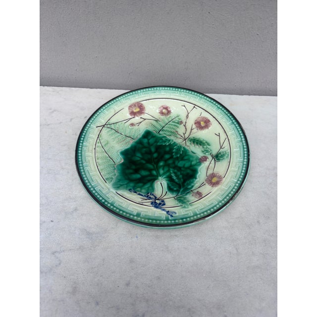 German Majolica Leaves & Ferns Plate, Circa 1890.
