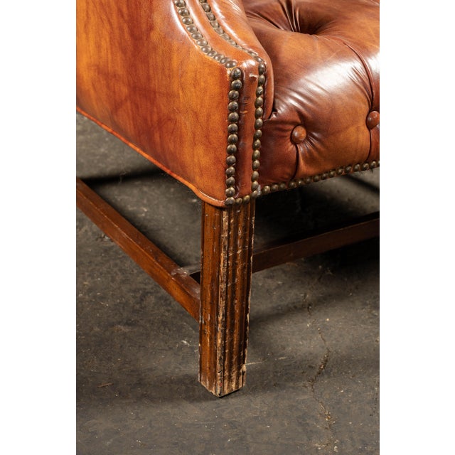 Mid 20th Century Tufted Vinyl Chesterfield Wingback Armchair in Brown For Sale - Image 13 of 17