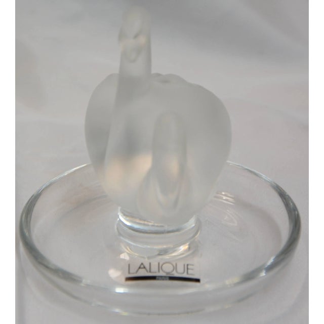 Lalique French Lalique Deux Cygnes Pair of Swans Clear and Satin Crystal Ring Dish For Sale - Image 4 of 11