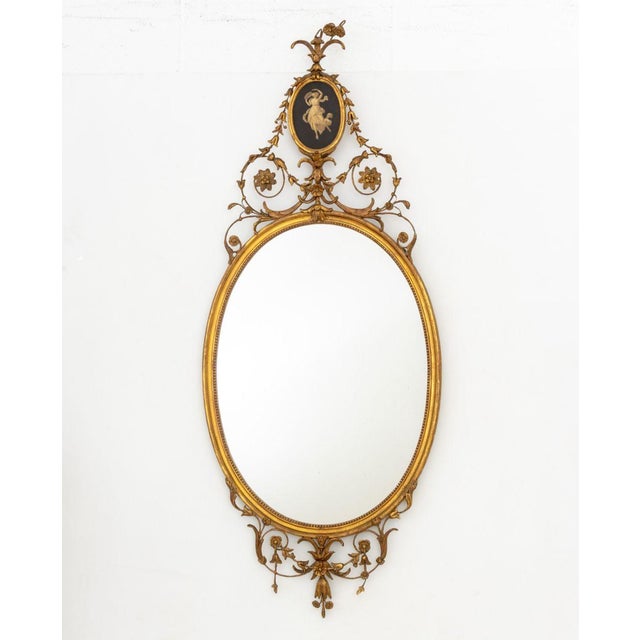 Wood Adam Style Giltwood Oval Mirrors, Pair For Sale - Image 7 of 12