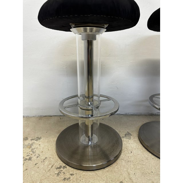 Metal Design for Leisure Steel and Black Ultra Suede Swivel Bar Stools - a Pair For Sale - Image 7 of 12