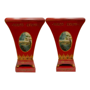 French Directoire Style Red Tole Urns by Maitland-Smith - a Pair