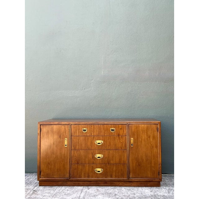 Vintage Drexel Campaign Sideboard With Brass Accents For Sale - Image 9 of 12