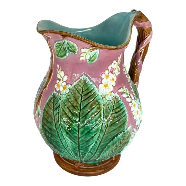 A George Jones Majolica Chestnut Pitcher, Leaves and Blossoms, English, Ca. 1869 For Sale