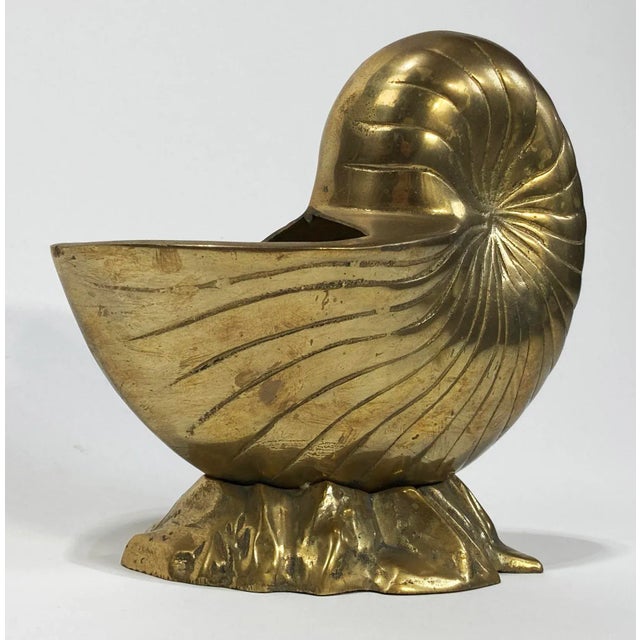 Vintage Brass Nautilus Shell Cachepot Planter For Sale - Image 4 of 9